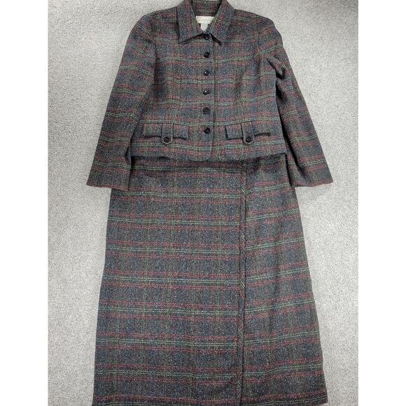 VTG Liz Claiborne Tweed Skirt Suit Womens 12 Gray Wool Faux Wrap Blanket Skirt - Picture 1 of 16